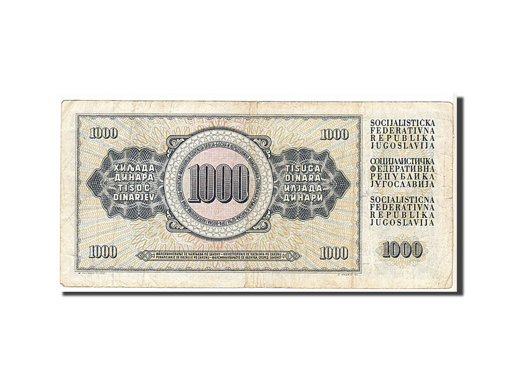 Billet, Yougoslavie, 1000 Dinara, 1981, TB