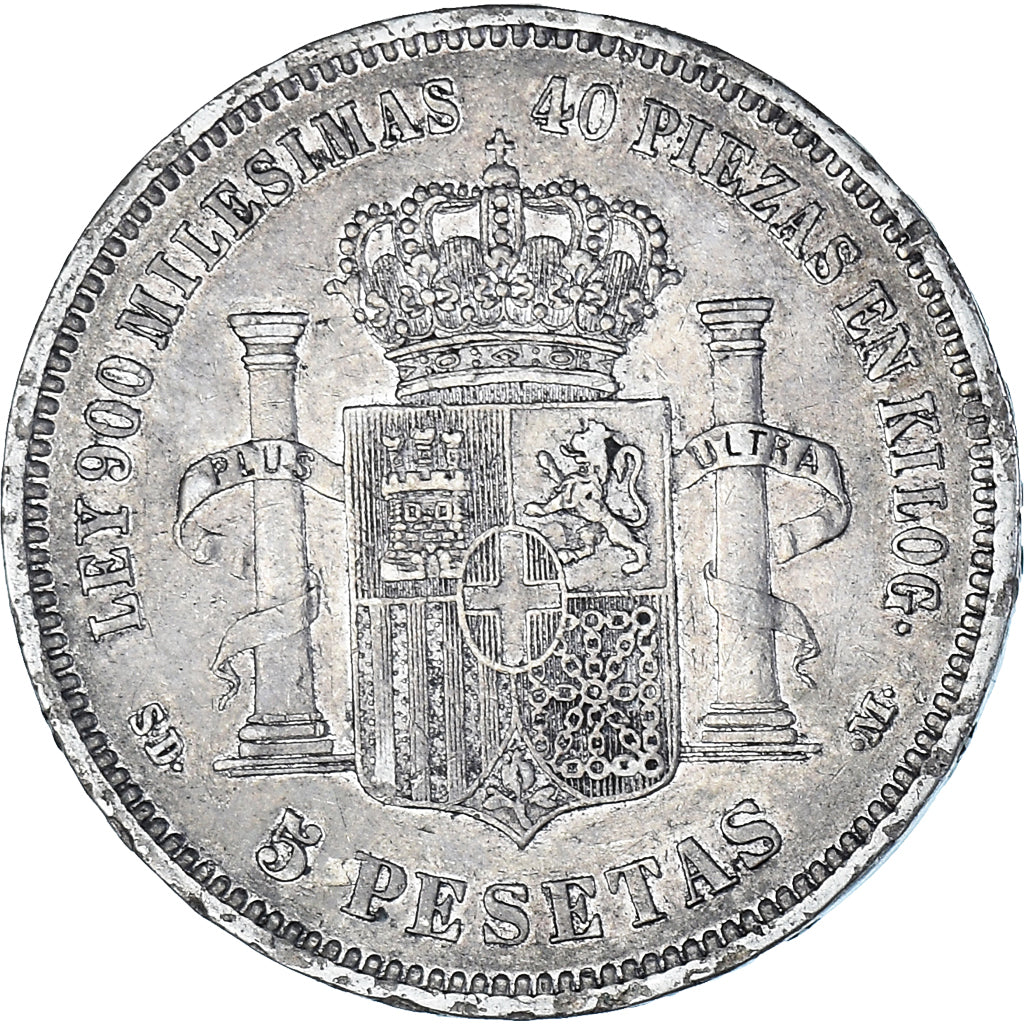 Moeda, Espanha, Amadeao I, 5 Pesetas, 1871, Madrid, EF(40-45), Prata, KM:666