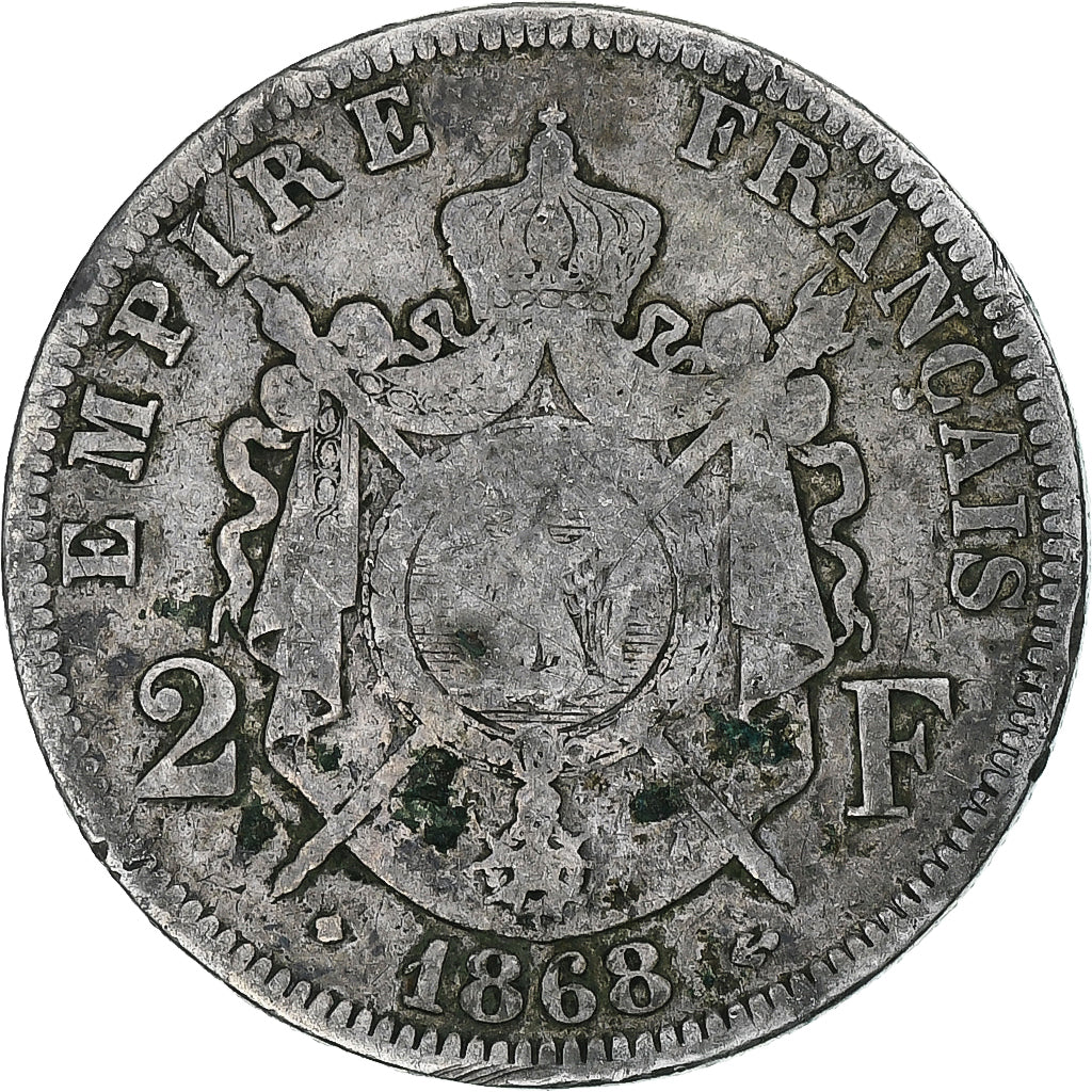 Moneta, Francia, Napoleon III, Napoléon III, 2 Francs, 1868, Strasbourg, B+