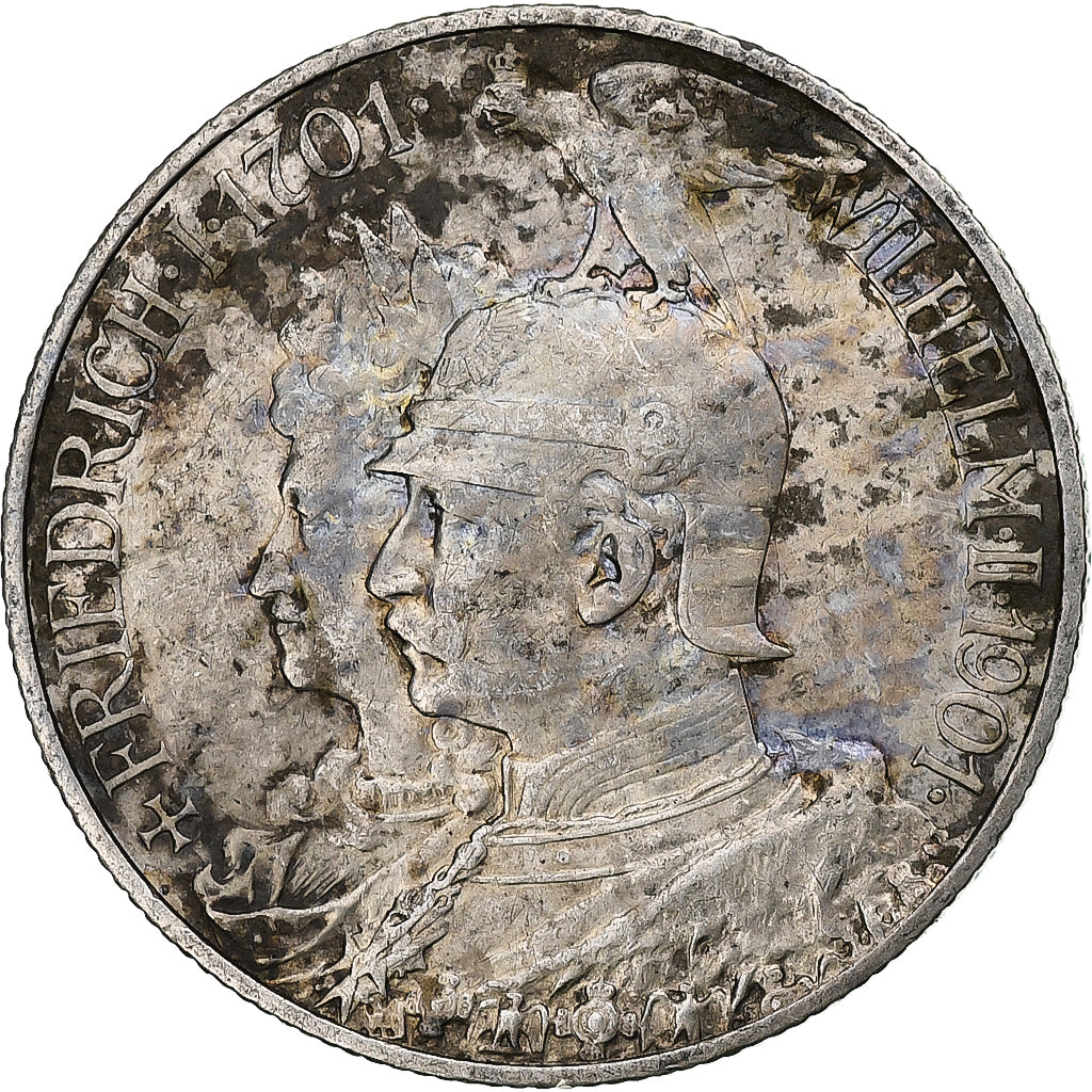 Stati tedeschi, PRUSSIA, Wilhelm II, 2 Mark, 1901, Berlin, MB+, Argento, KM:525