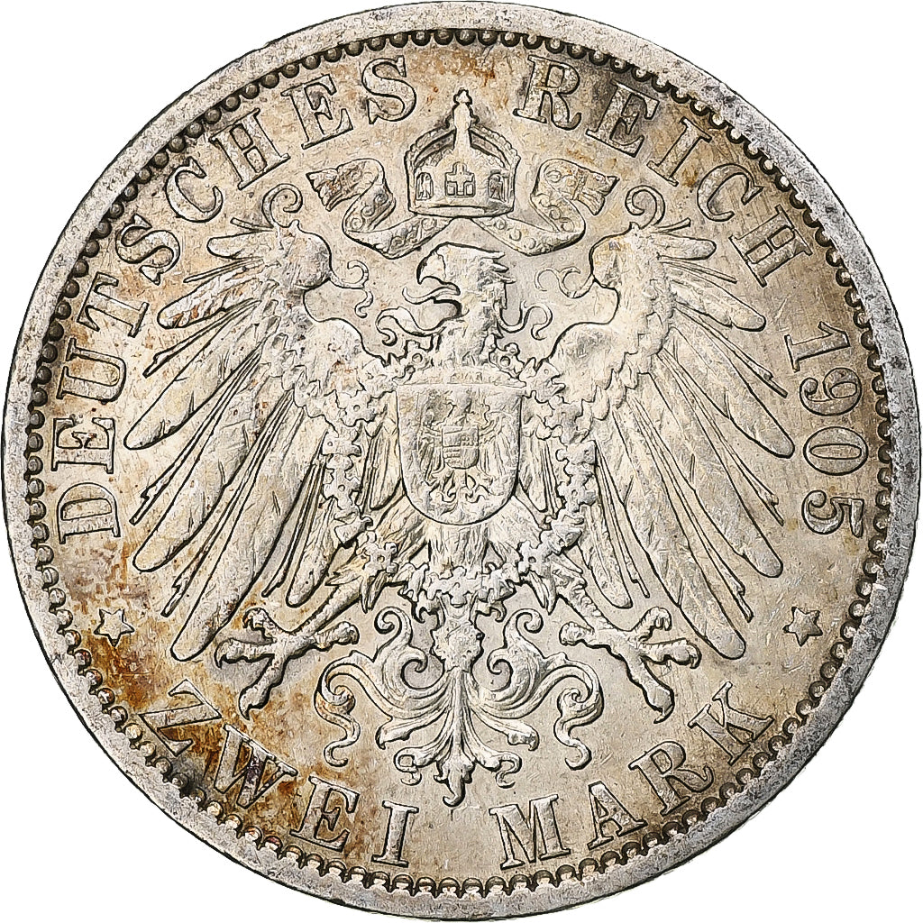 Stati tedeschi, PRUSSIA, Wilhelm II, 2 Mark, 1905, Berlin, BB+, Argento, KM:522