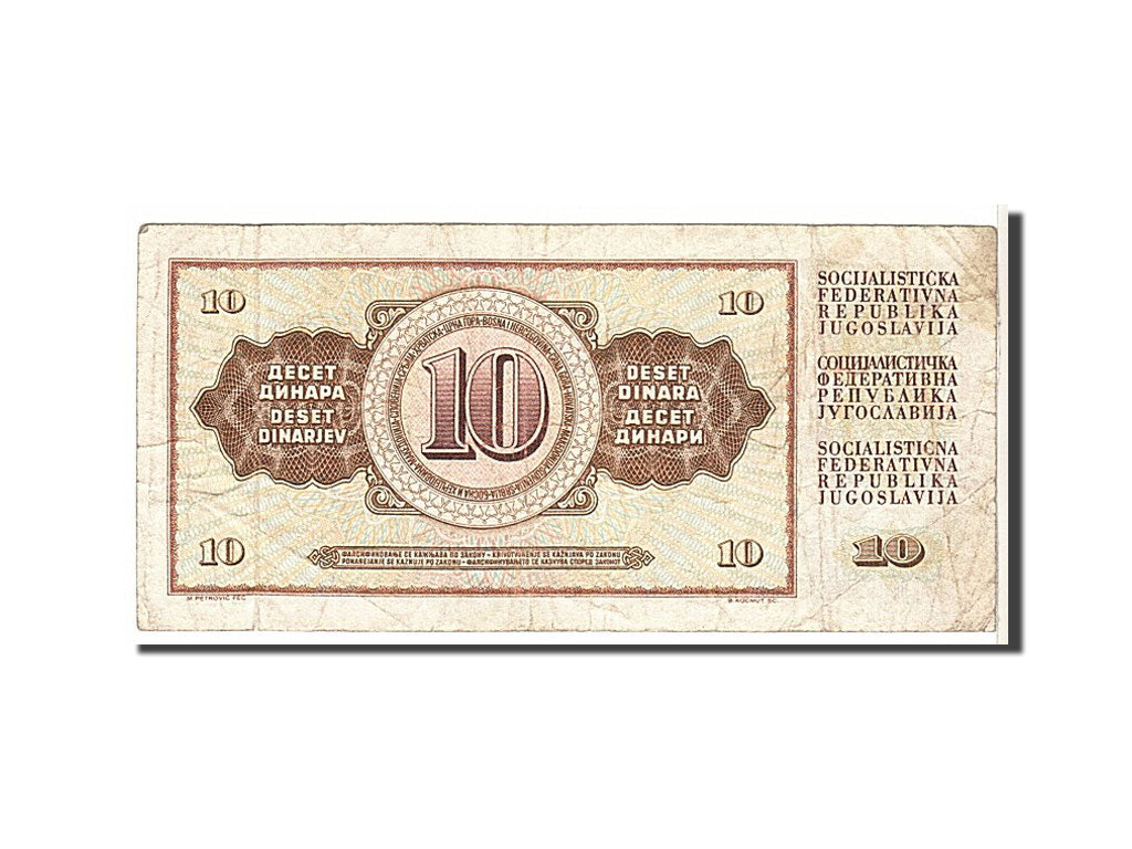 Billet, Yougoslavie, 10 Dinara, 1968, TB