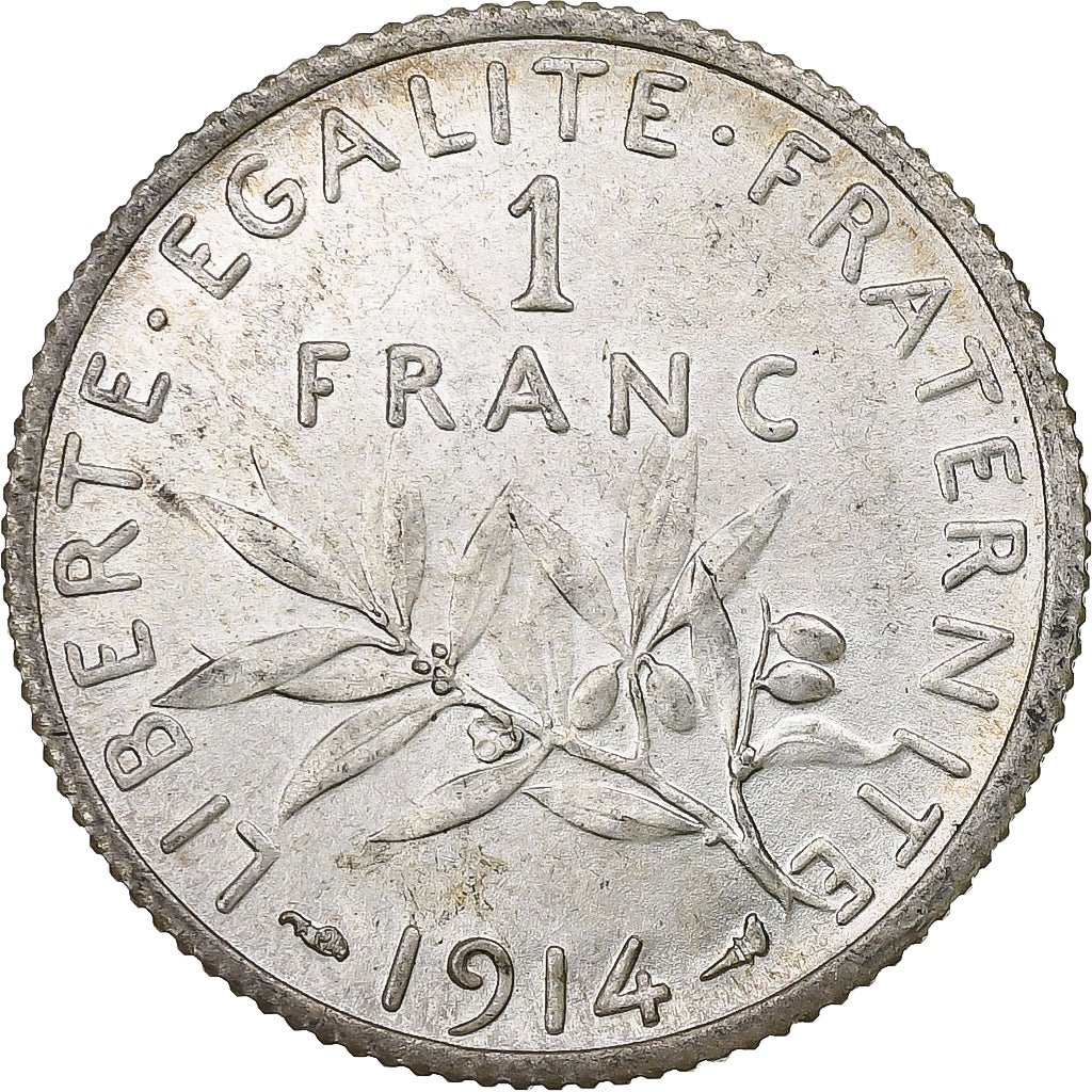 France, Semeuse, Franc, 1914, Paris, MS(64), Silver, KM:844.1, Gadoury:467