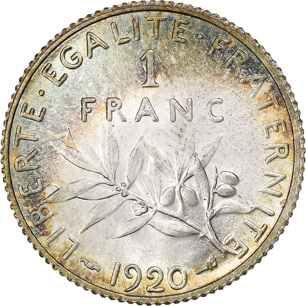 Francja, Semeuse, Franc, 1920, Paris, MS(65-70), Srebro, KM:844.1, Gadoury:467