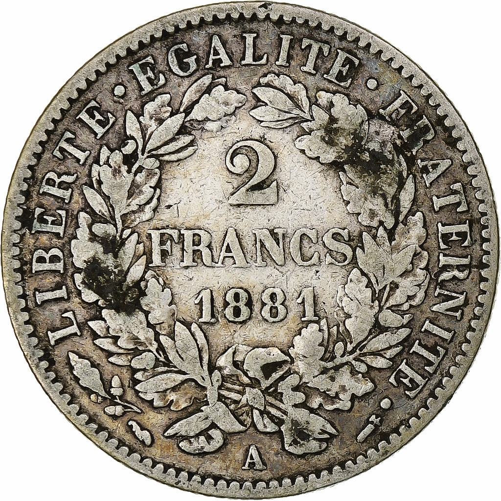 France, Cérès, 2 Francs, 1881, Paris, VF(30-35), Silver, KM:817.1