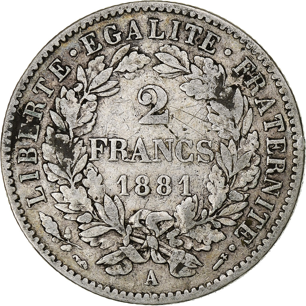 France, Cérès, 2 Francs, 1881, Paris, VF(30-35), Silver, KM:817.1