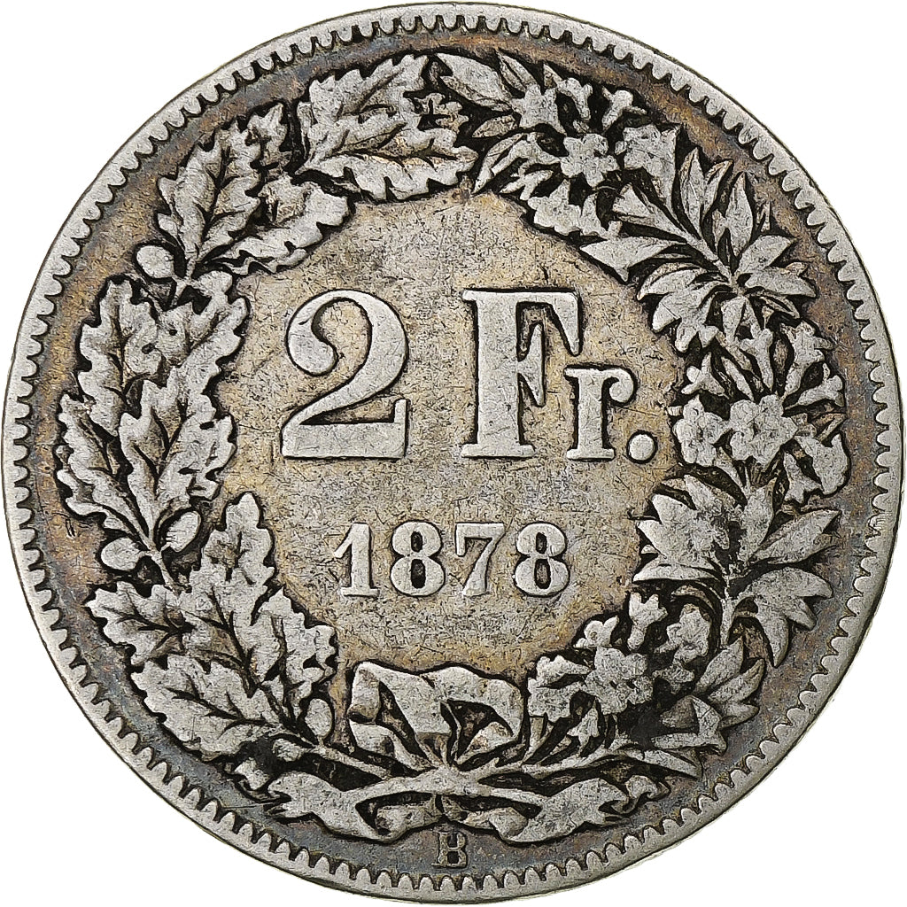 Switzerland, 2 Francs, 1878, Bern, EF(40-45), Silver, KM:21