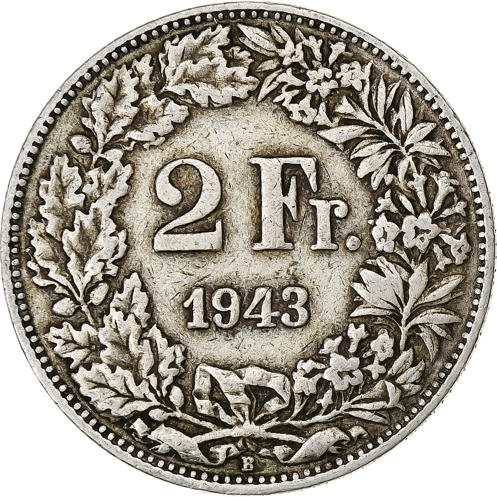 Szwajcaria, 2 Francs, 1943, Bern, EF(40-45), Srebro, KM:21