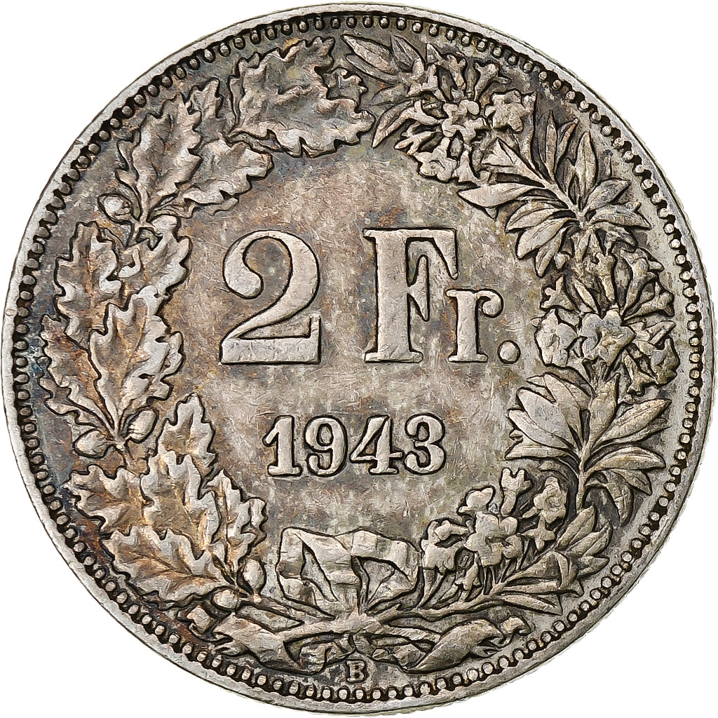 Switzerland, 2 Francs, 1943, Bern, AU(50-53), Silver, KM:21