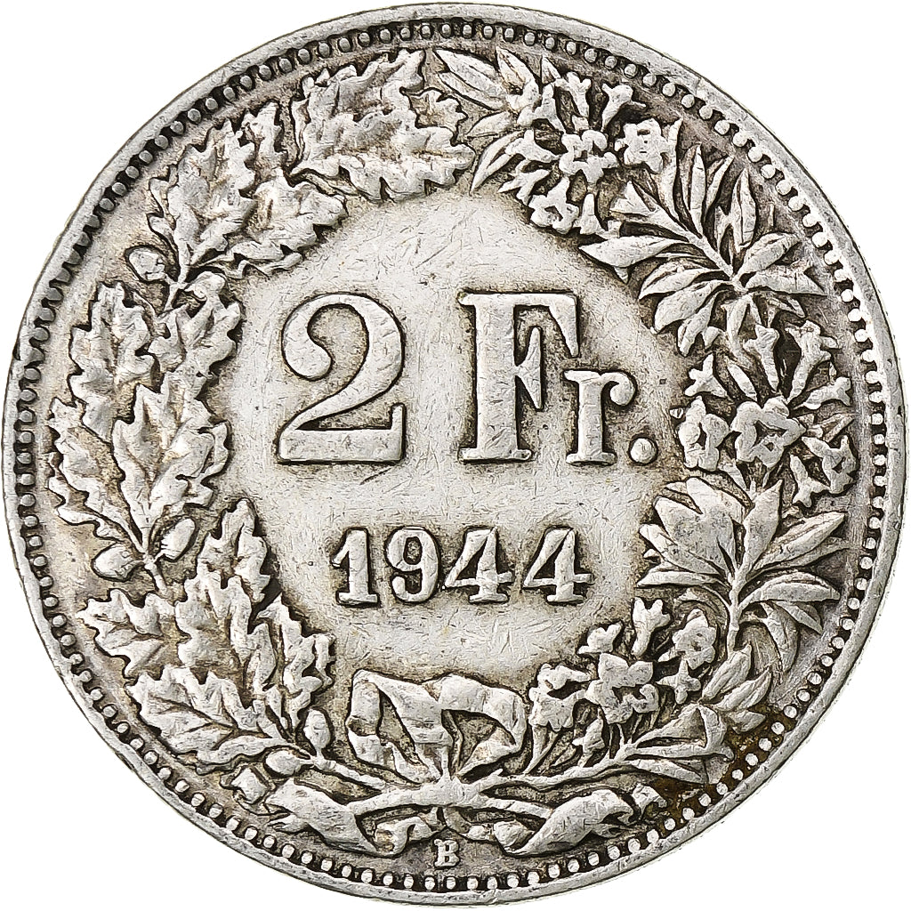 Switzerland, 2 Francs, 1944, Bern, AU(50-53), Silver, KM:21