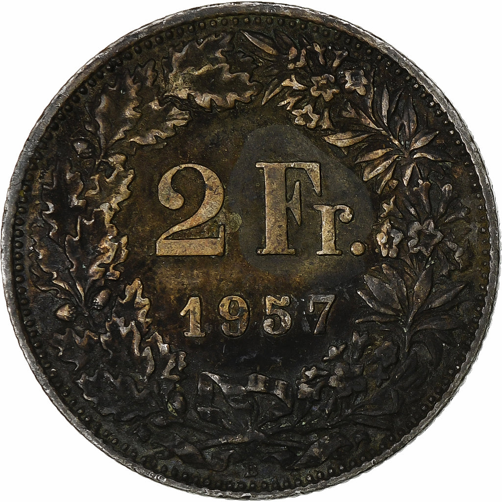 Switzerland, 2 Francs, 1957, Bern, AU(55-58), Silver, KM:21