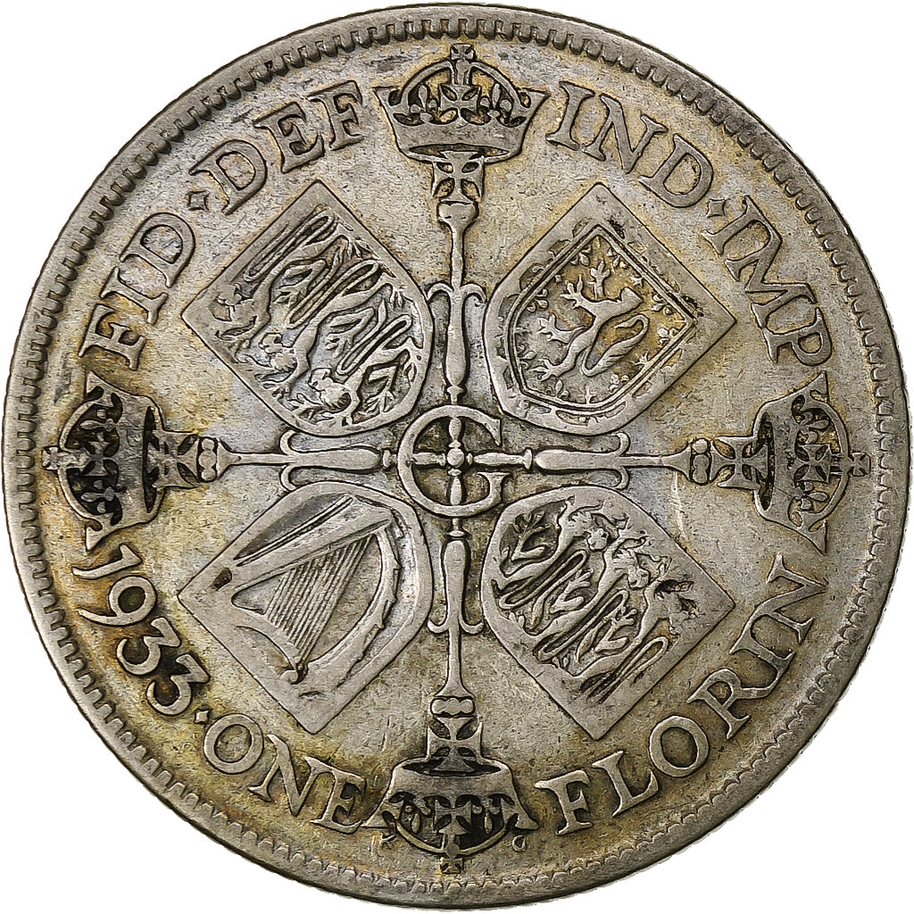 Groot Bretagne, George V, Florin, 1933, British Royal Mint, FR+, Zilver, KM:834
