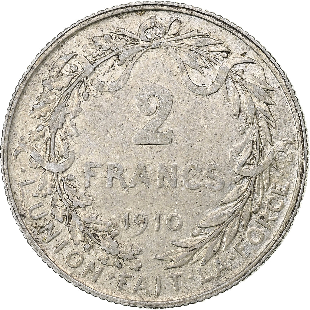Belgio, 2 Francs, 2 Frank, 1910, BB, Argento, KM:74