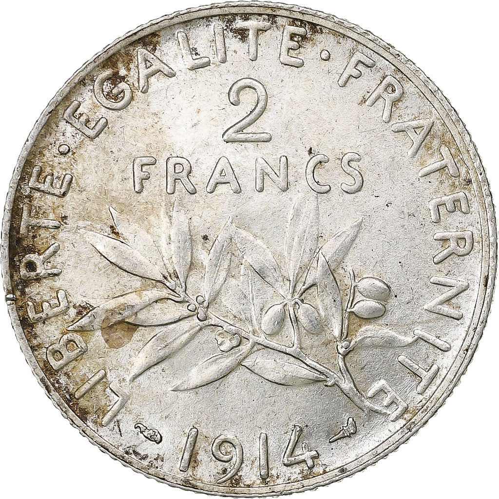 Francja, Semeuse, 2 Francs, 1914, Paris, MS(63), Srebro, KM:845.1, Gadoury:532