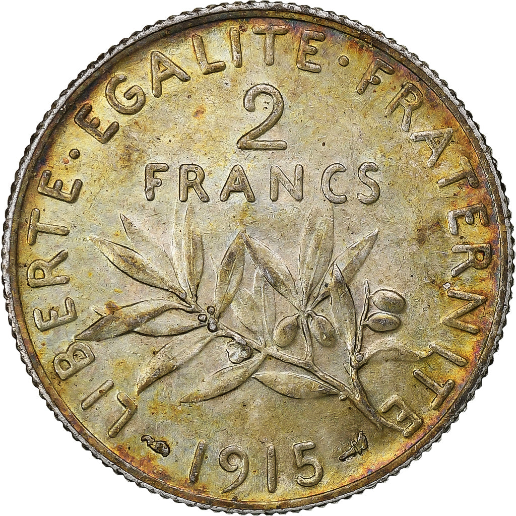 Francia, Semeuse, 2 Francs, 1915, Paris, SC+, Plata, KM:845.1, Gadoury:532