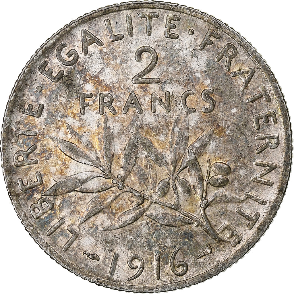 France, Semeuse, 2 Francs, 1916, Paris, SPL+, Argent, Gadoury:532, KM:845.1