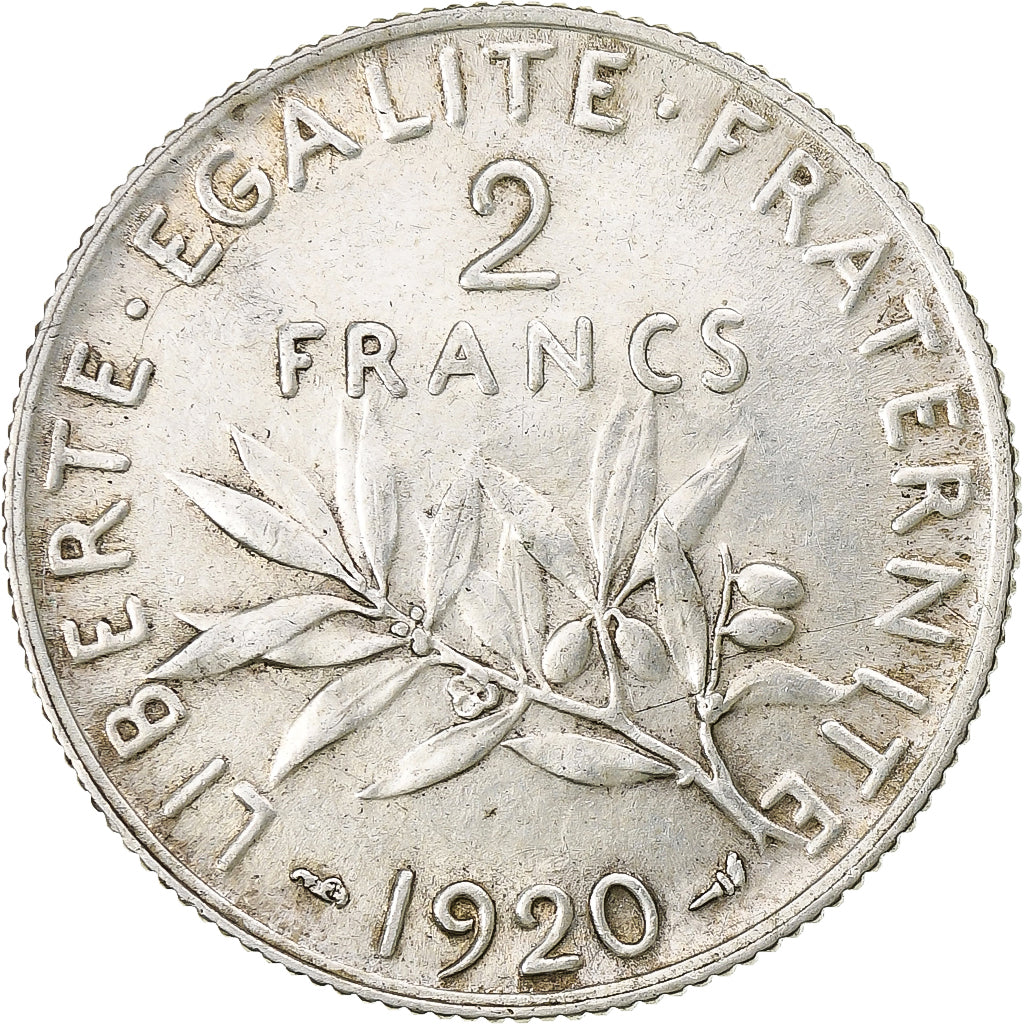 Frankrijk, 2 Francs, Semeuse, 1920, Paris, Zilver, PR, Gadoury:532, KM:845.1