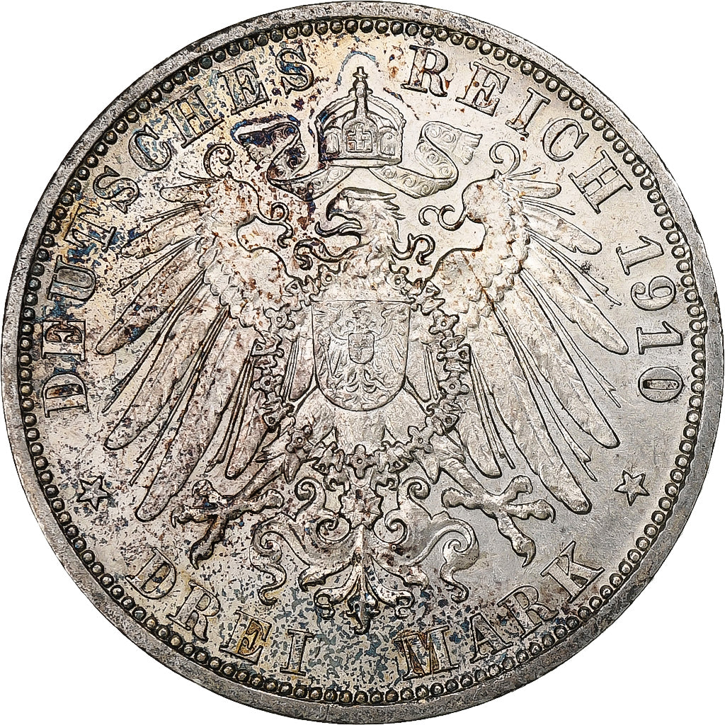 German States, PRUSSIA, Wilhelm II, 3 Mark, 1910, Berlin, Silver, AU(50-53)