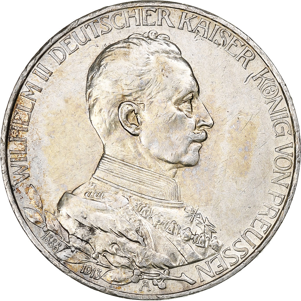 Estados Alemães, PRUSSIA, Wilhelm II, 3 Mark, 1913, Berlin, Prata, AU(55-58)