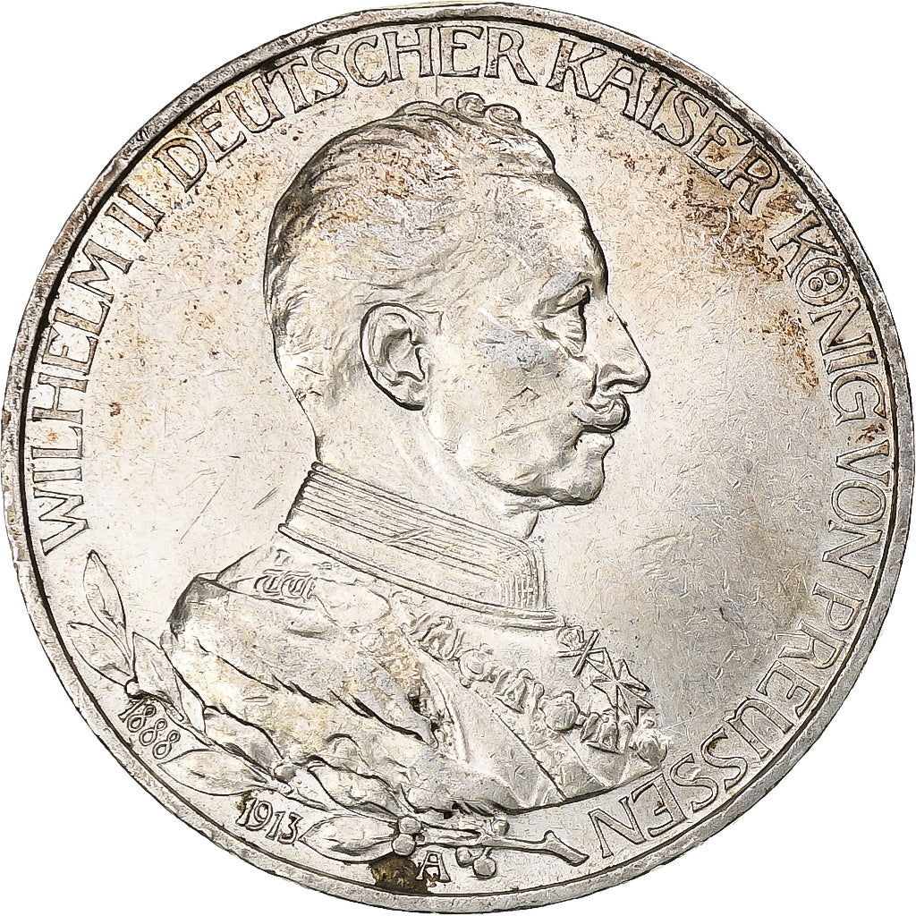 German States, PRUSSIA, Wilhelm II, 3 Mark, 1913, Berlin, Silver, EF(40-45)