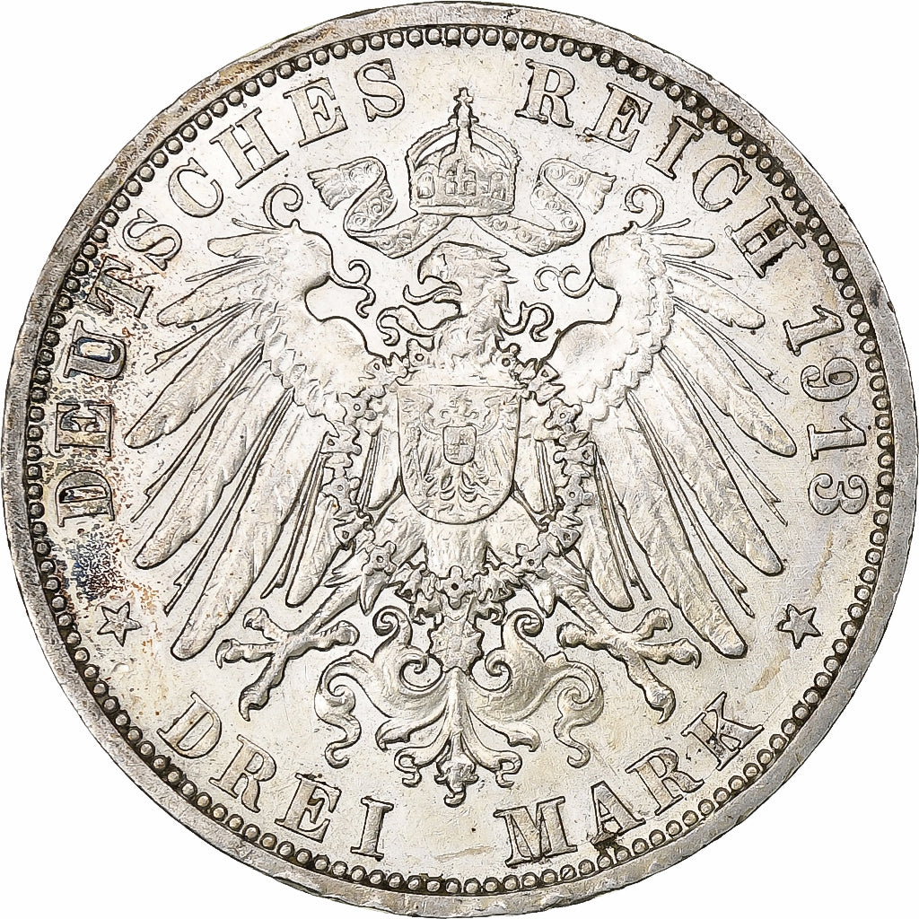 German States, PRUSSIA, Wilhelm II, 3 Mark, 1913, Berlin, Silver, EF(40-45)
