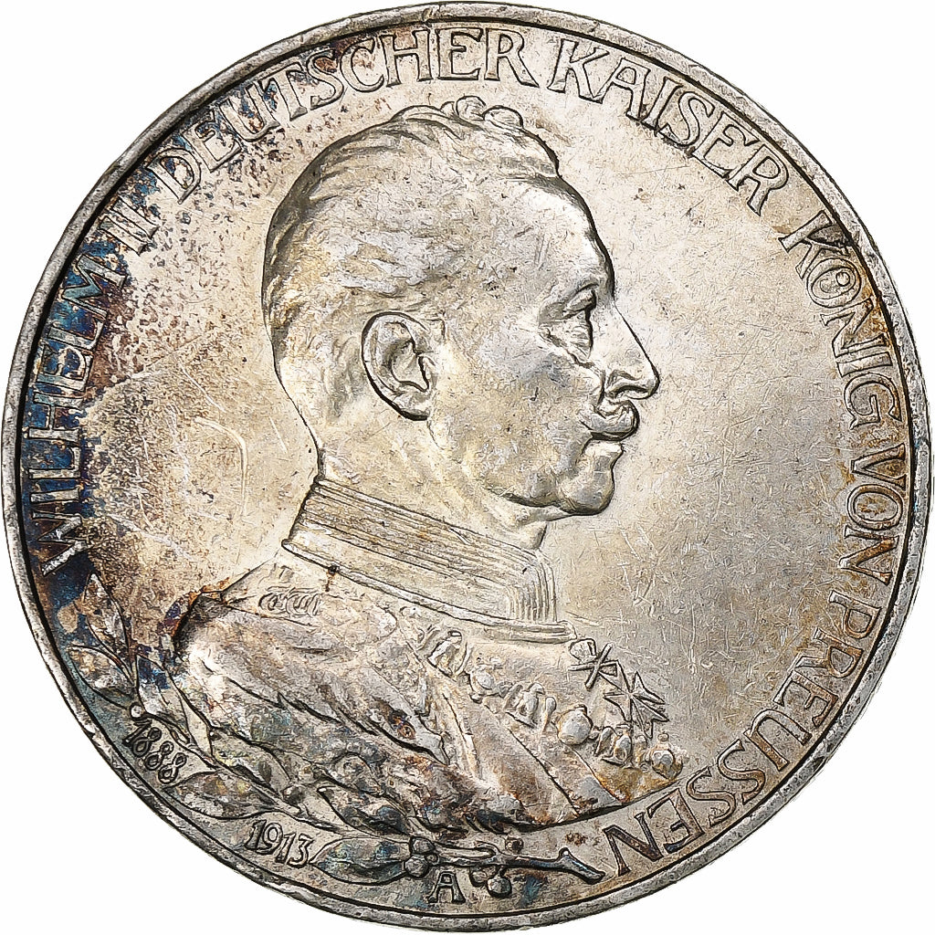 German States, PRUSSIA, Wilhelm II, 3 Mark, 1913, Berlin, Silver, AU(55-58)