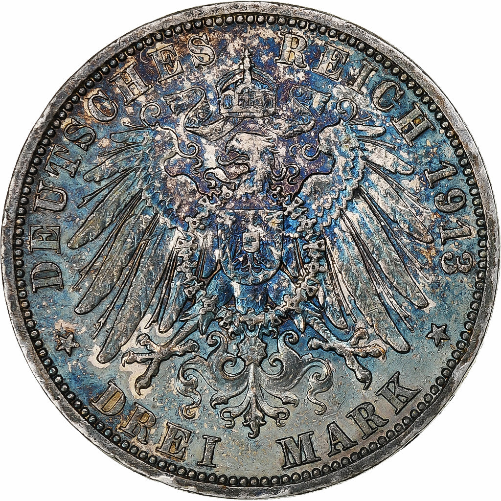 German States, PRUSSIA, Wilhelm II, 3 Mark, 1913, Berlin, Silver, AU(55-58)