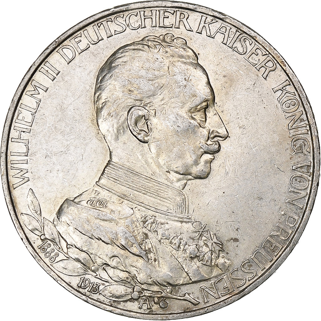 Landy niemieckie, PRUSSIA, Wilhelm II, 3 Mark, 1913, Berlin, Srebro, EF(40-45)