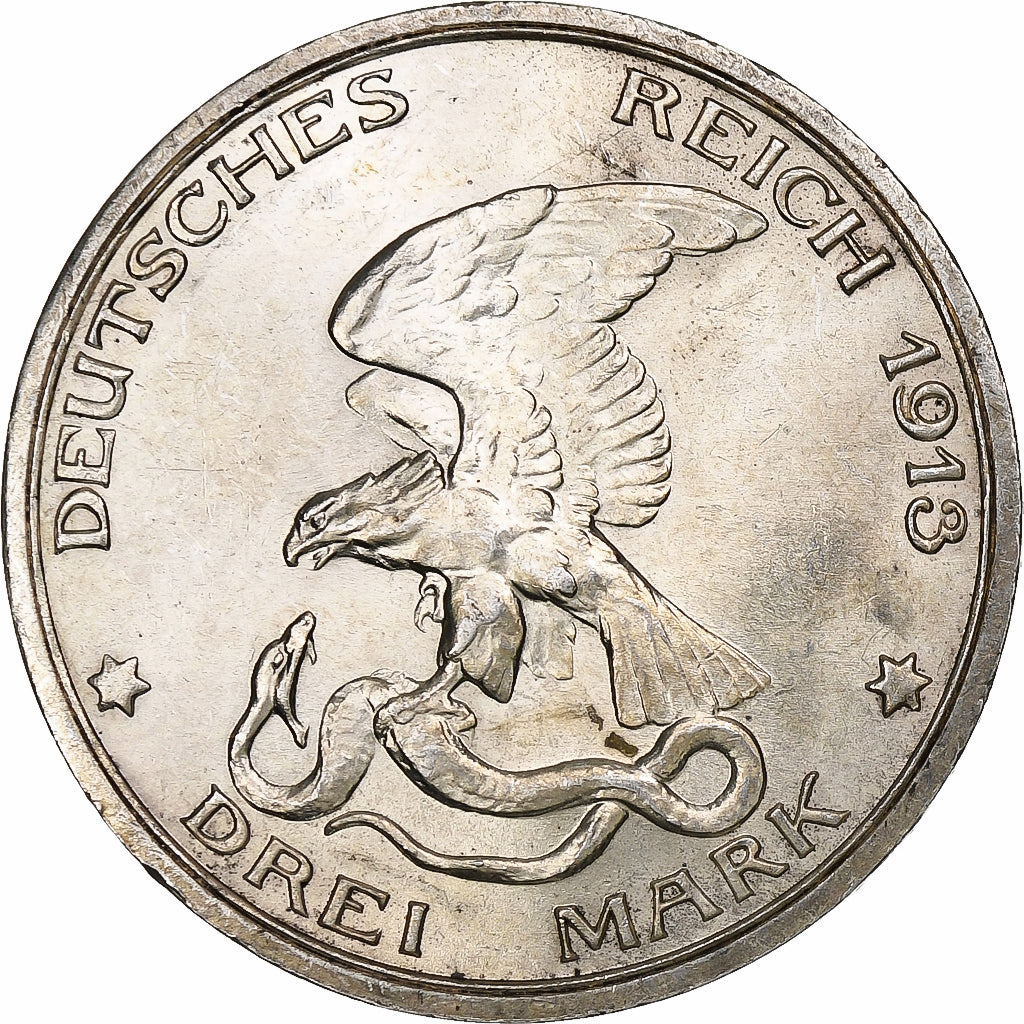 German States, PRUSSIA, Wilhelm II, 3 Mark, 1913, Berlin, Déclaration de guerre