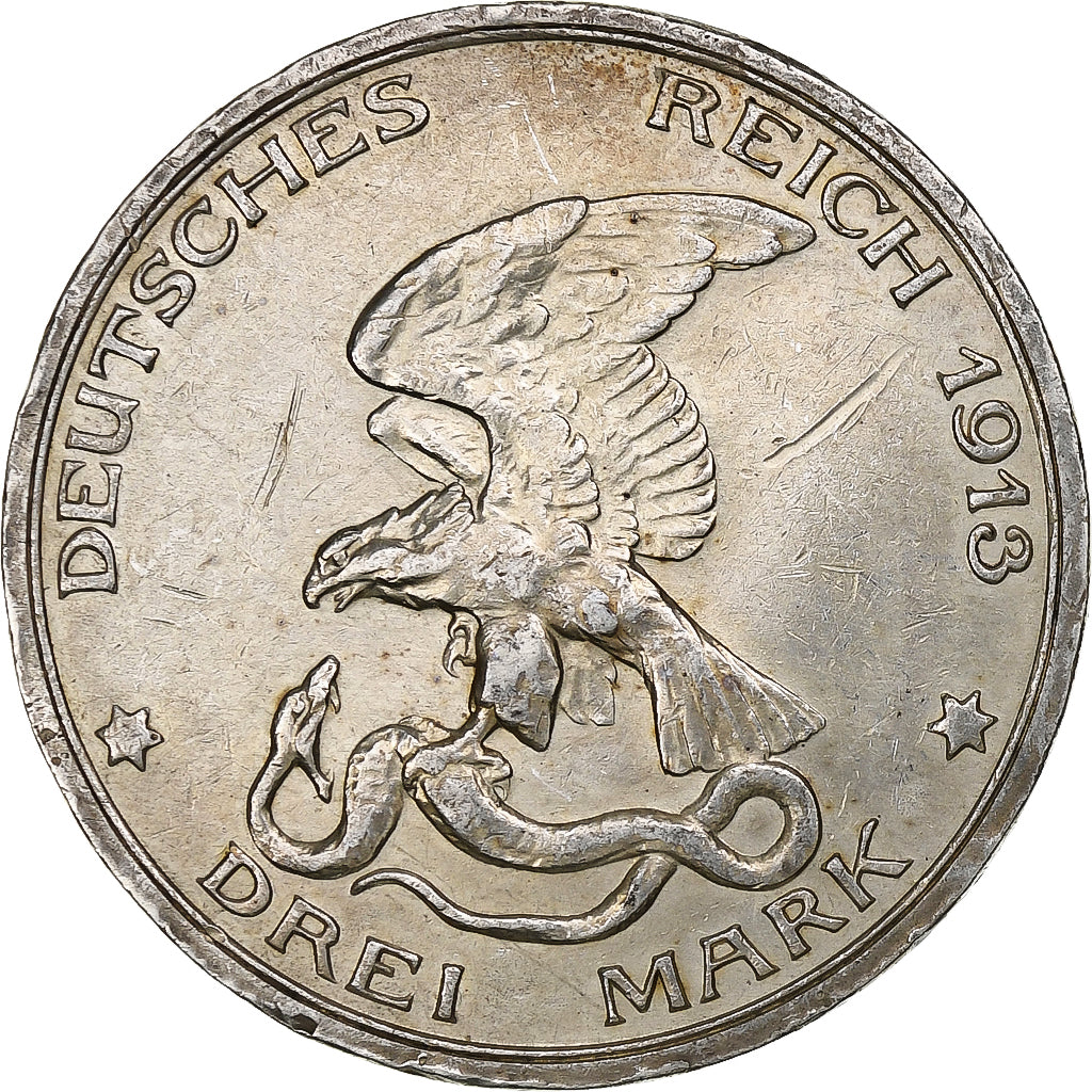 German States, PRUSSIA, Wilhelm II, 3 Mark, 1913, Berlin, Déclaration de guerre