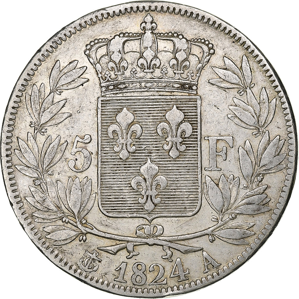 Coin, France, Louis XVIII, 5 Francs, 1824, Paris, VF(30-35)
