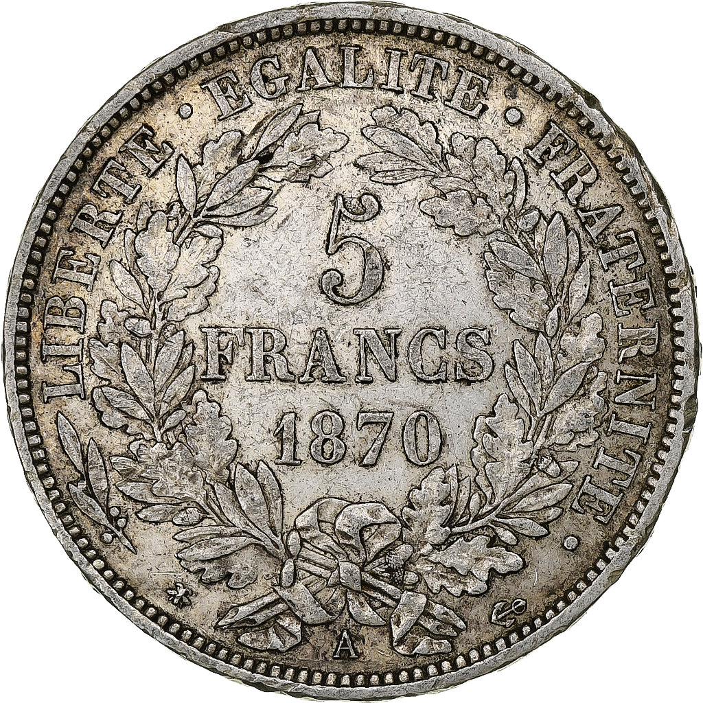 France, 5 Francs, Cérès, 1870, Paris, Silver, EF(40-45), Gadoury:743, KM:818.1