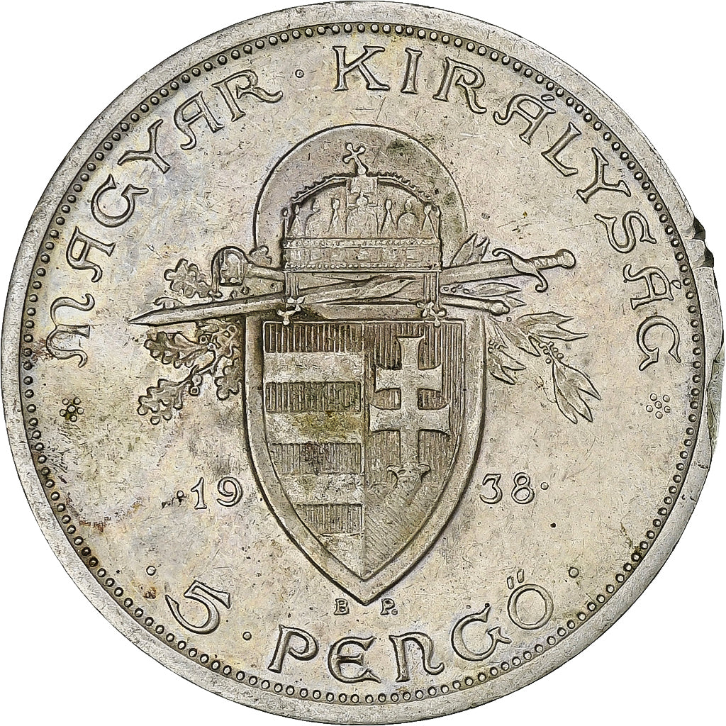 Hungary, 5 Pengö, 1938, Budapest, Silver, EF(40-45), KM:516