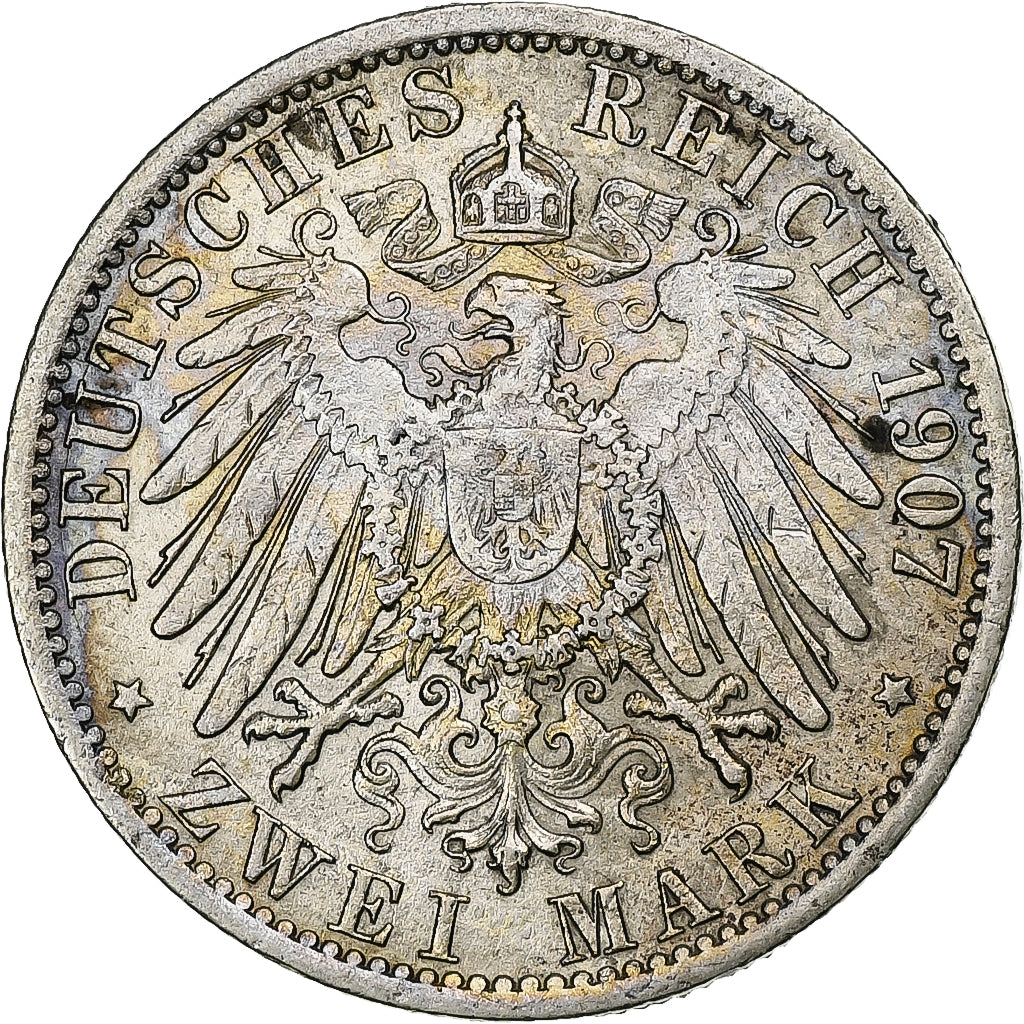 German States, PRUSSIA, Wilhelm II, 2 Mark, 1907, Berlin, Silver, AU(55-58)