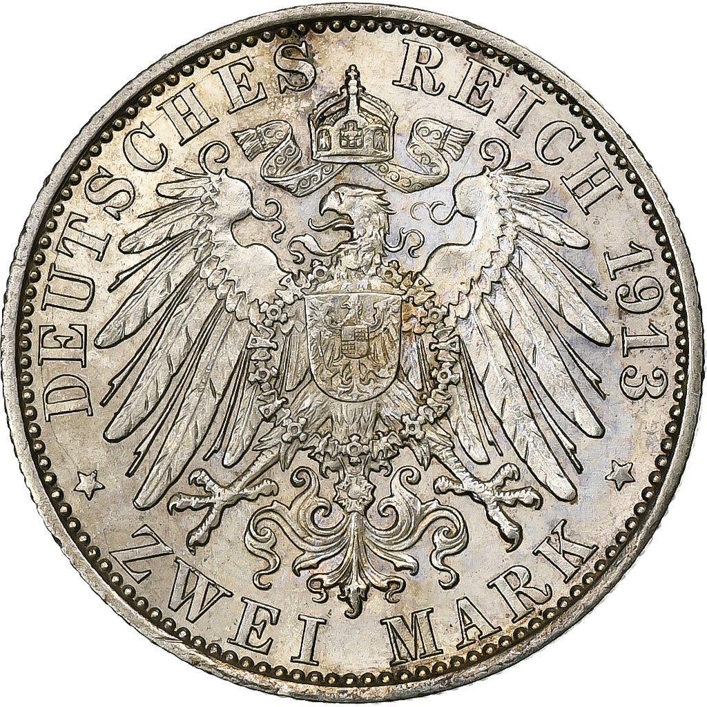 Coin, German States, PRUSSIA, Wilhelm II, 2 Mark, 1913, Berlin, MS(63), Silver