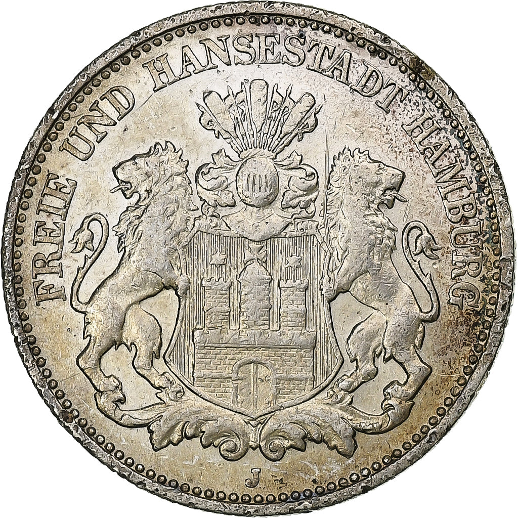 Deutsch Staaten, HAMBURG, 2 Mark, 1908, Hamburg, Silber, SS, KM:612