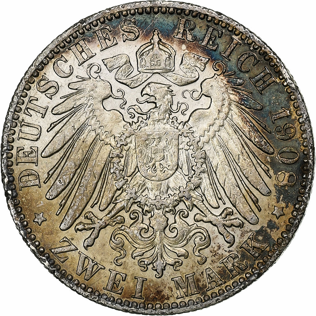 Deutsch Staaten, HAMBURG, 2 Mark, 1908, Hamburg, Silber, SS, KM:612