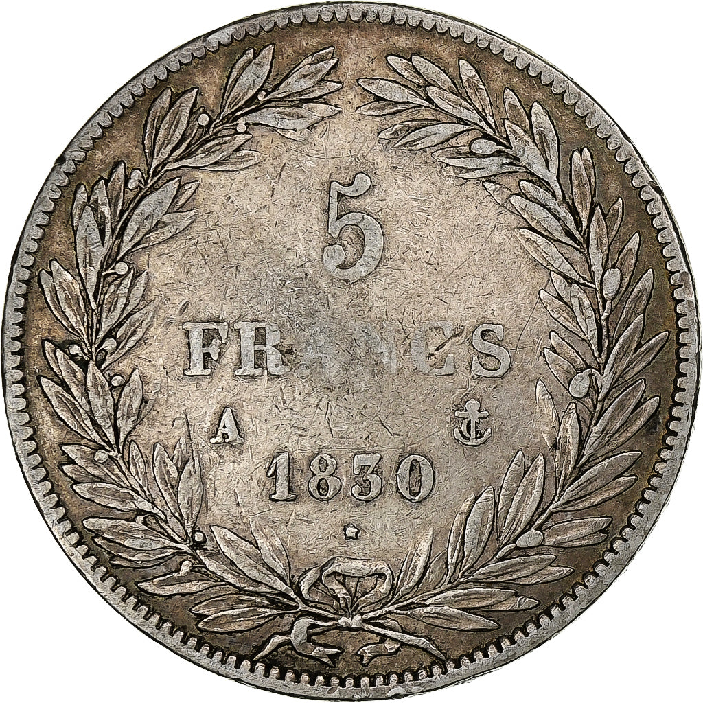 Moneta, Francia, Louis-Philippe, 5 Francs, 1830, Paris, MB, Argento, KM:735.1