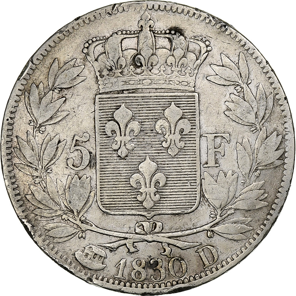 Francia, 5 Francs, Charles X, 1830, Lyon, Argento, MB, Gadoury:644, KM:728.4