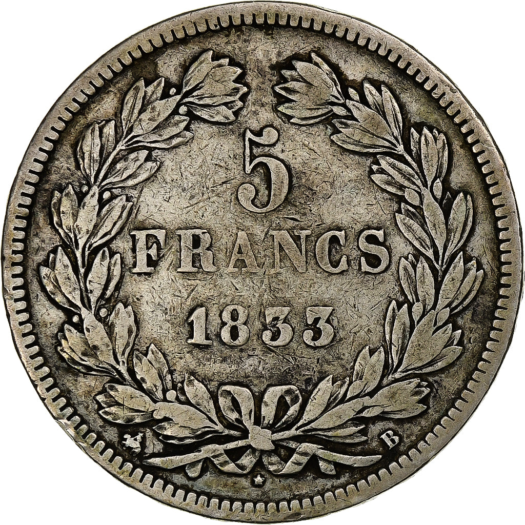 Coin, France, Louis-Philippe, 5 Francs, 1833, Rouen, VF(20-25), Silver