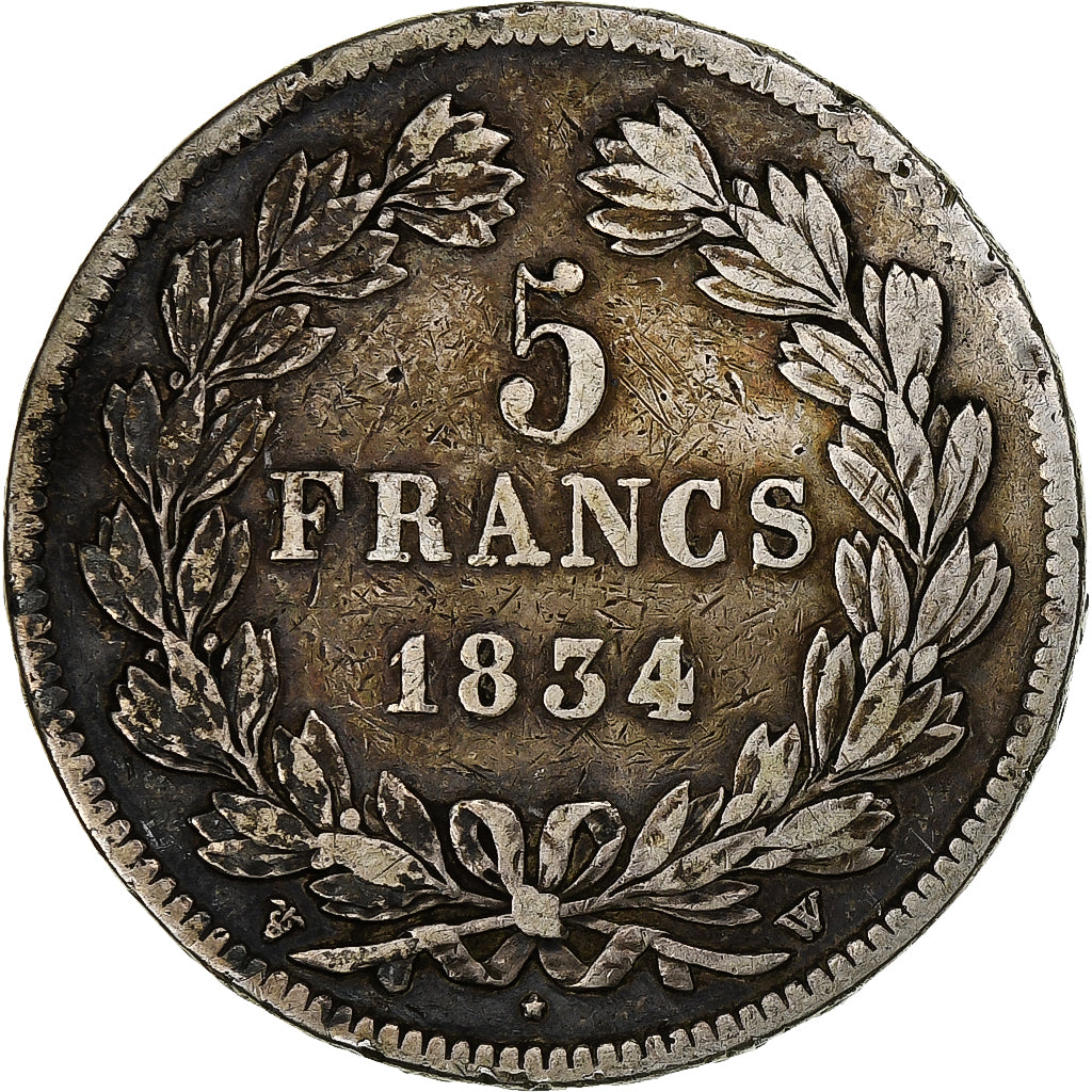 France, 5 Francs, Louis-Philippe, 1834, Lille, Silver, VF(30-35), Gadoury:678
