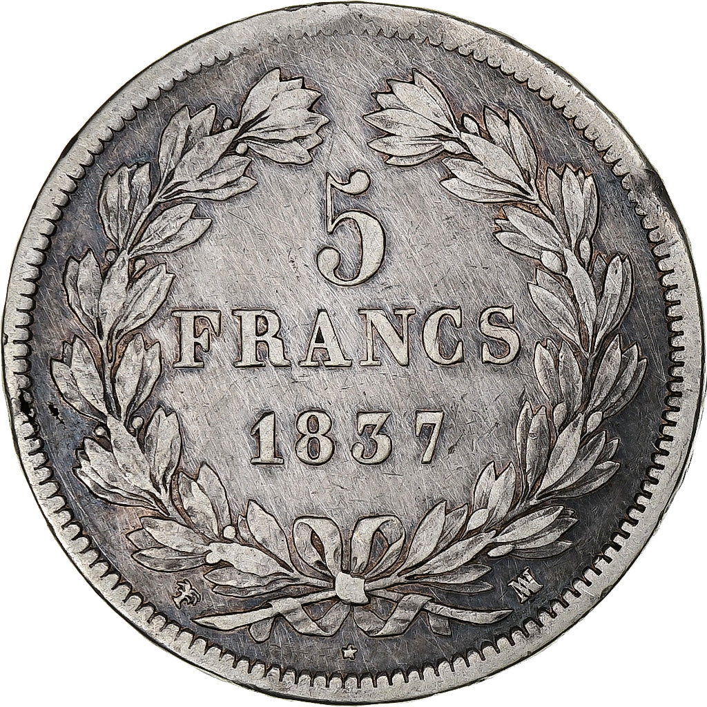 France, 5 Francs, Louis-Philippe, 1837, Marseille, Silver, VF(30-35)