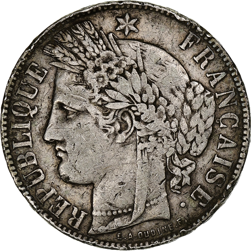 Moneta, Francia, Cérès, 5 Francs, 1871, Bordeaux, MB+, Argento, KM:818.2