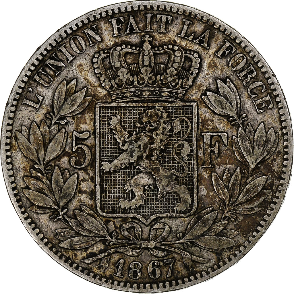 Coin, Belgium, Leopold II, 5 Francs, 5 Frank, 1867, VF(30-35), Silver, KM:24