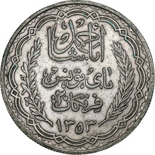 Tunisia, Ahmad Pasha Bey, 20 Francs, 1934, Paris, Silver, AU(50-53)