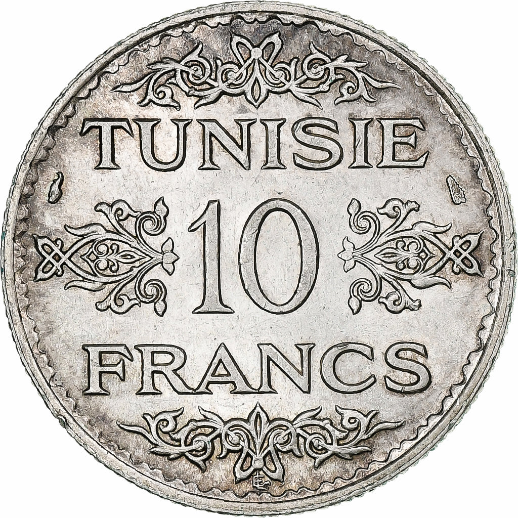 Tunisia, Ahmad Pasha Bey, 10 Francs, AH 1353/1934, Paris, Silver, AU(55-58)