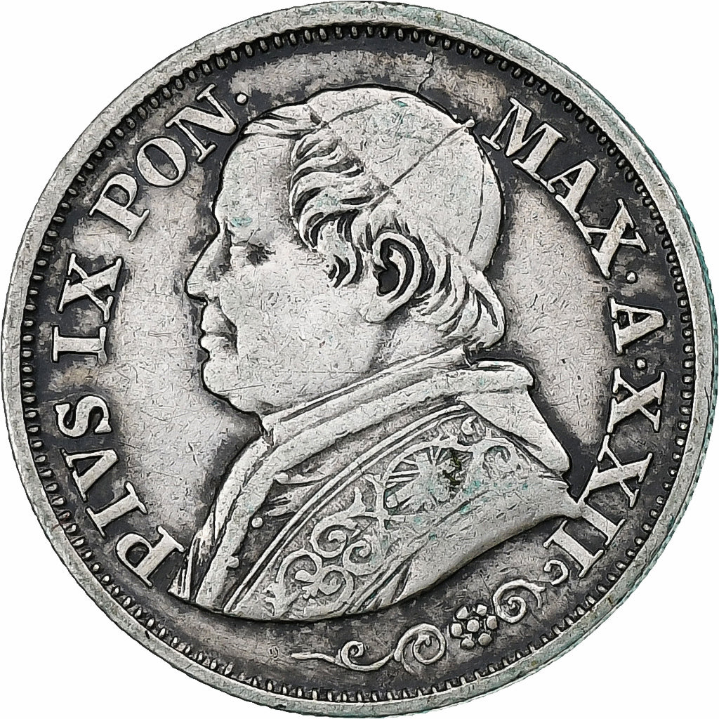 Italien Staaten, PAPAL STATES, Pius IX, 10 Soldi, 50 Centesimi, 1868-XXIII