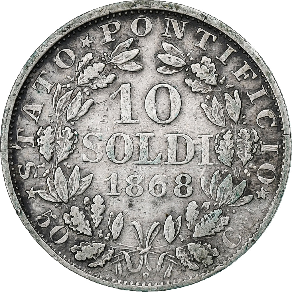 Italien Staaten, PAPAL STATES, Pius IX, 10 Soldi, 50 Centesimi, 1868-XXIII