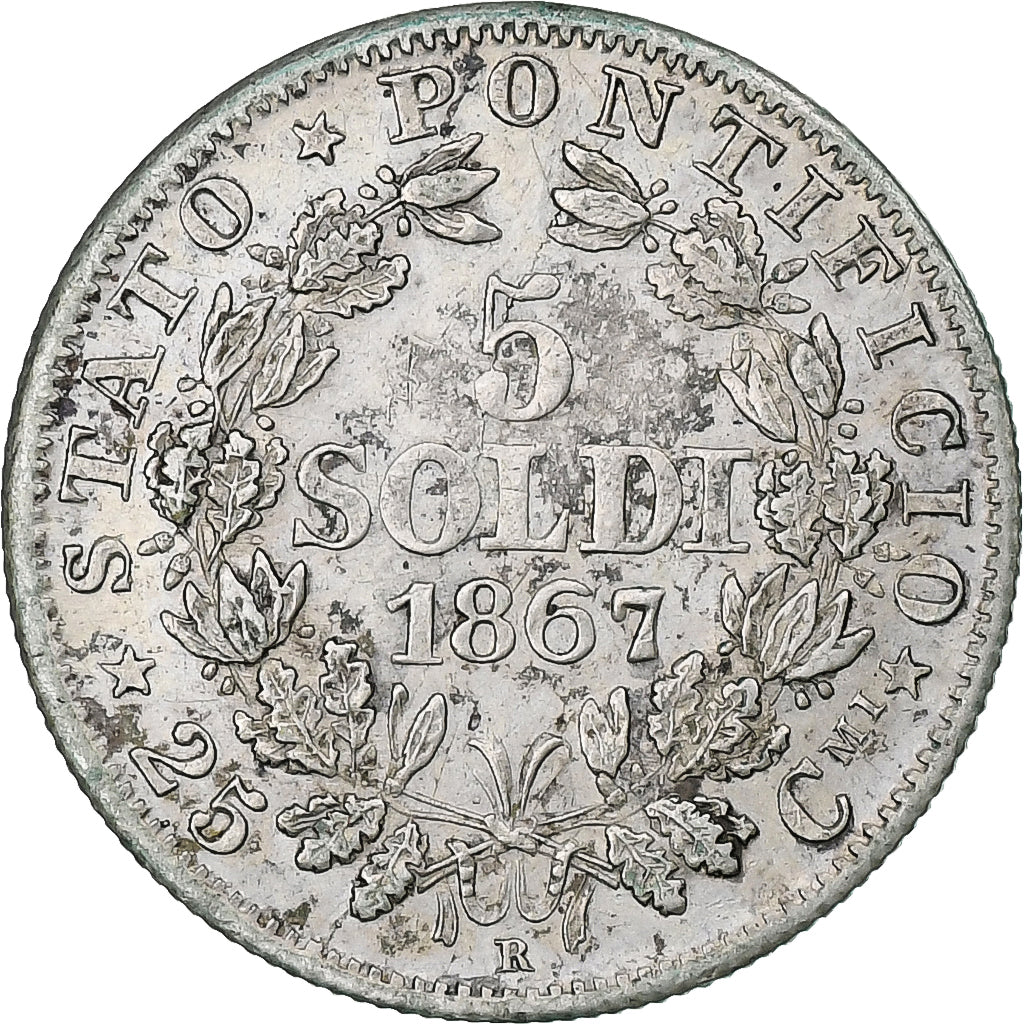ITALIAN STATES, PAPAL STATES, Pius IX, 5 Soldi, 25 Centesimi, 1867, Rome