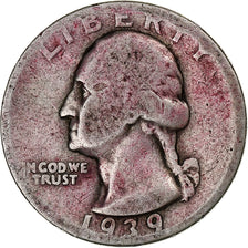 Estados Unidos, Quarter, Washington Quarter, 1939, U.S. Mint, Plata, BC, KM:164